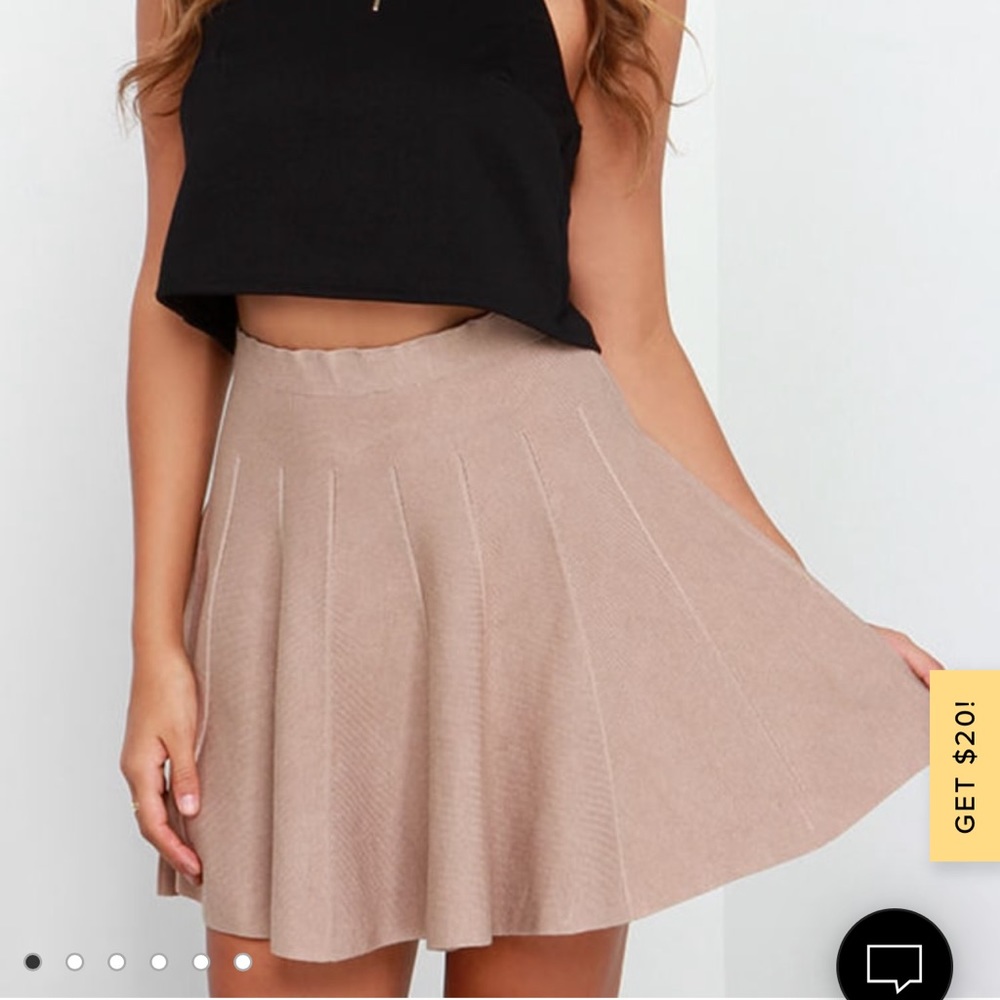Pleated Beige Skater Skirt from Lulus